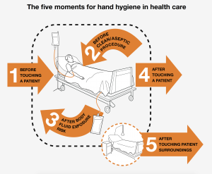 The five moments for hand hygiene in health care
